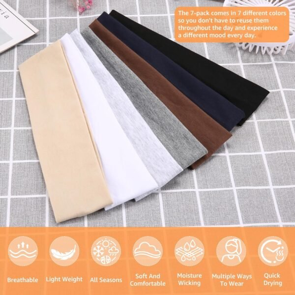 Headbands for Women Non Slip - 7PCS Fashion Sports Hair Bands for Women's Hair, Soft Cotton Cloth Stretchy Headbands for Women for Workout Yoga Running - Image 3