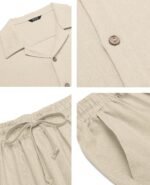 COOFANDY Men 2 Piece Linen Outfit Beach Button Down Shirt Casual Loose Pant Sets - Image 5