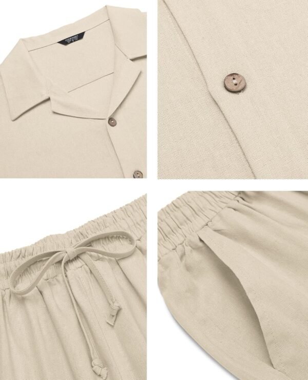 COOFANDY Men 2 Piece Linen Outfit Beach Button Down Shirt Casual Loose Pant Sets - Image 5