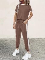 MASCOMODA Womens 2 Piece Outfits 2025 Summer Tracksuit Sets Short Sleeve Tops Travel Long Pants Jogger Lounge Set - Image 3