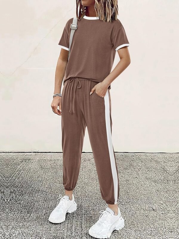 MASCOMODA Womens 2 Piece Outfits 2025 Summer Tracksuit Sets Short Sleeve Tops Travel Long Pants Jogger Lounge Set - Image 3