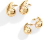 PAVOI 14K Gold Plated 925 Sterling Silver Post Teardrop Chunky Hoop Earrings - Lightweight Drop Earrings for Women - Designer Dupe - Image 3