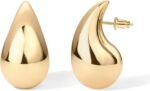 PAVOI 14K Gold Plated 925 Sterling Silver Post Teardrop Chunky Hoop Earrings - Lightweight Drop Earrings for Women - Designer Dupe