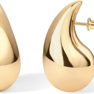 PAVOI 14K Gold Plated 925 Sterling Silver Post Teardrop Chunky Hoop Earrings - Lightweight Drop Earrings for Women - Designer Dupe