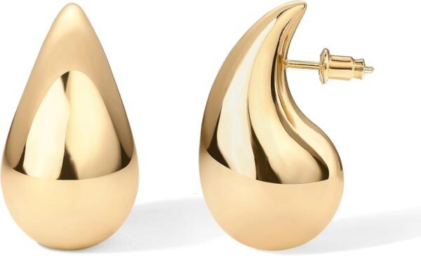 PAVOI 14K Gold Plated 925 Sterling Silver Post Teardrop Chunky Hoop Earrings - Lightweight Drop Earrings for Women - Designer Dupe - Image 1