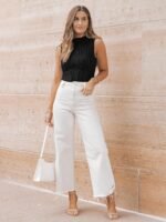 LILLUSORY Women's Mock Neck Business Casual Tank Tops Sleeveless Ruched Work Blouse Fitted 2025 Trendy Shirts - Image 4