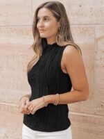 LILLUSORY Women's Mock Neck Business Casual Tank Tops Sleeveless Ruched Work Blouse Fitted 2025 Trendy Shirts - Image 3