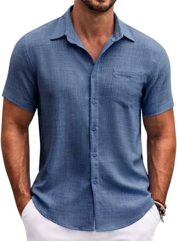 COOFANDY Mens Button Down Short Sleeve Shirt Casual Shirts Summer Beach Textured Shirts with Pocket - Image 1