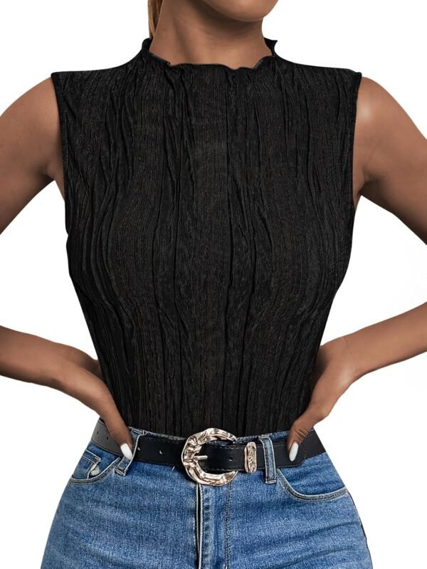 LILLUSORY Women's Mock Neck Business Casual Tank Tops Sleeveless Ruched Work Blouse Fitted 2025 Trendy Shirts - Image 1