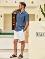 COOFANDY Mens Button Down Short Sleeve Shirt Casual Shirts Summer Beach Textured Shirts with Pocket - Image 3