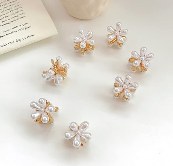 10 Pcs Small Mini Pearl Claw Clips with Flower Design, Sweet Artificial Bangs Clips Decorative Hair Accessories for Women Girls - Image 2
