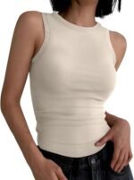 ANRABESS Womens Sleeveless High Neck Tank Tops Fashion Summer Casual Basic Slim Fit Ribbed Racerback Top Shirt Clothes - Image 2
