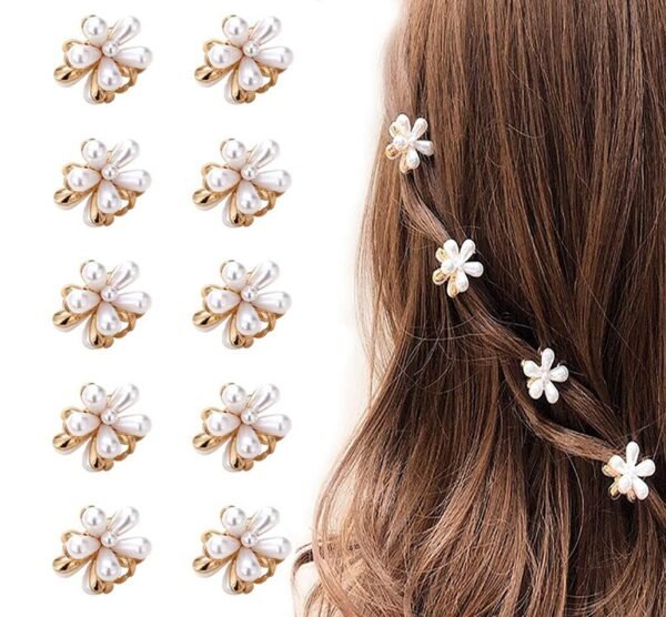 10 Pcs Small Mini Pearl Claw Clips with Flower Design, Sweet Artificial Bangs Clips Decorative Hair Accessories for Women Girls - Image 1