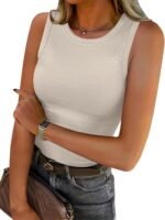 ANRABESS Womens Sleeveless High Neck Tank Tops Fashion Summer Casual Basic Slim Fit Ribbed Racerback Top Shirt Clothes