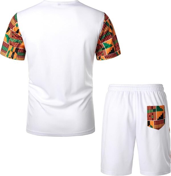 ZEROYAA Men's Africa Style T-Shirt and Shorts Set Mesh Tracksuit Dashiki Outfits - Image 2