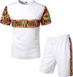 ZEROYAA Men's Africa Style T-Shirt and Shorts Set Mesh Tracksuit Dashiki Outfits