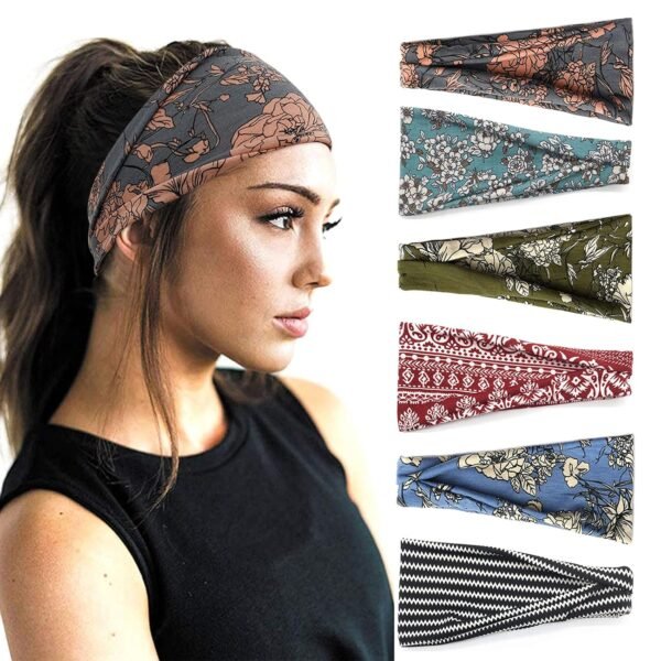 Boho Headbands For Women Fashion Wide Headband Yoga Workout Head Bands Hair Accessories Band 6 Pack - Image 1