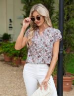 Blooming Jelly Women's Dressy Casual Tops Business Work Blouses White Button Down Shirts Cap Sleeve V Neck Tshirt - Image 3