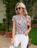 Blooming Jelly Women's Dressy Casual Tops Business Work Blouses White Button Down Shirts Cap Sleeve V Neck Tshirt - Image 6