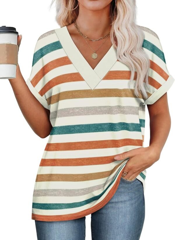 WIHOLL Womens Summer Tops Short Dolman Sleeve Shirts 2025 Fashion V Neck Outfits Clothes - Image 3