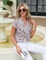 Blooming Jelly Women's Dressy Casual Tops Business Work Blouses White Button Down Shirts Cap Sleeve V Neck Tshirt - Image 7