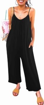 Womens Casual Sleeveless Strap Loose Adjustable Jumpsuits Stretchy Long Pants Romper with Pockets Medium Black - Image 2