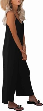 Womens Casual Sleeveless Strap Loose Adjustable Jumpsuits Stretchy Long Pants Romper with Pockets Medium Black - Image 4