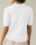 Imily Bela Women's Cable Short Sleeve Sweaters Tops Solid Lapel V Neck Knit Casual Soft Pullover Shirt - Image 3