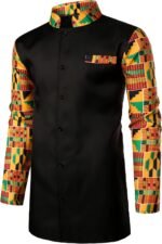 ZEROYAA Men's Kente Print Suit Long Sleeve Button up African Dashiki Shirt and Pants Ethnic 2 Piece Outfit - Image 3