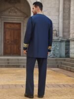 Pacinoble Mens African 2 Piece Set Metallic Traditional Suit Floral Printed Mens African Dashiki Shirt and Pants Outfit - Image 5