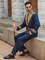 Pacinoble Mens African 2 Piece Set Metallic Traditional Suit Floral Printed Mens African Dashiki Shirt and Pants Outfit - Image 3